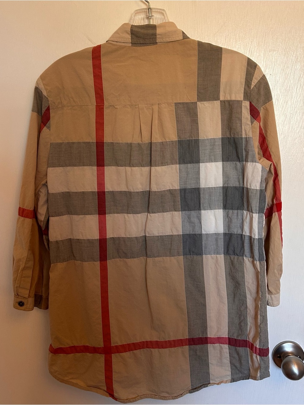 Burberry Brit Tan Button-Front Popover Shirt with Gray Trim - Picture 6 of 6